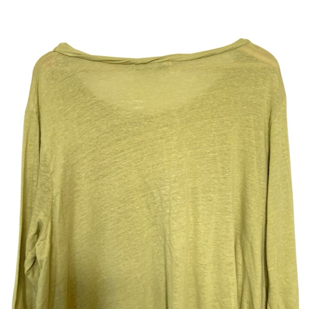 Cut Loose Womens Large Top Linen Green 3/4 Sleeve Boat Neck Blouse Asymmetrical - Picture 4 of 11